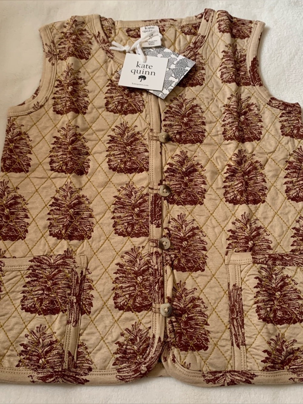 Kate quinn Pinecone Tan Bamboo Quilted Vest with Pockets Size 4 NWT